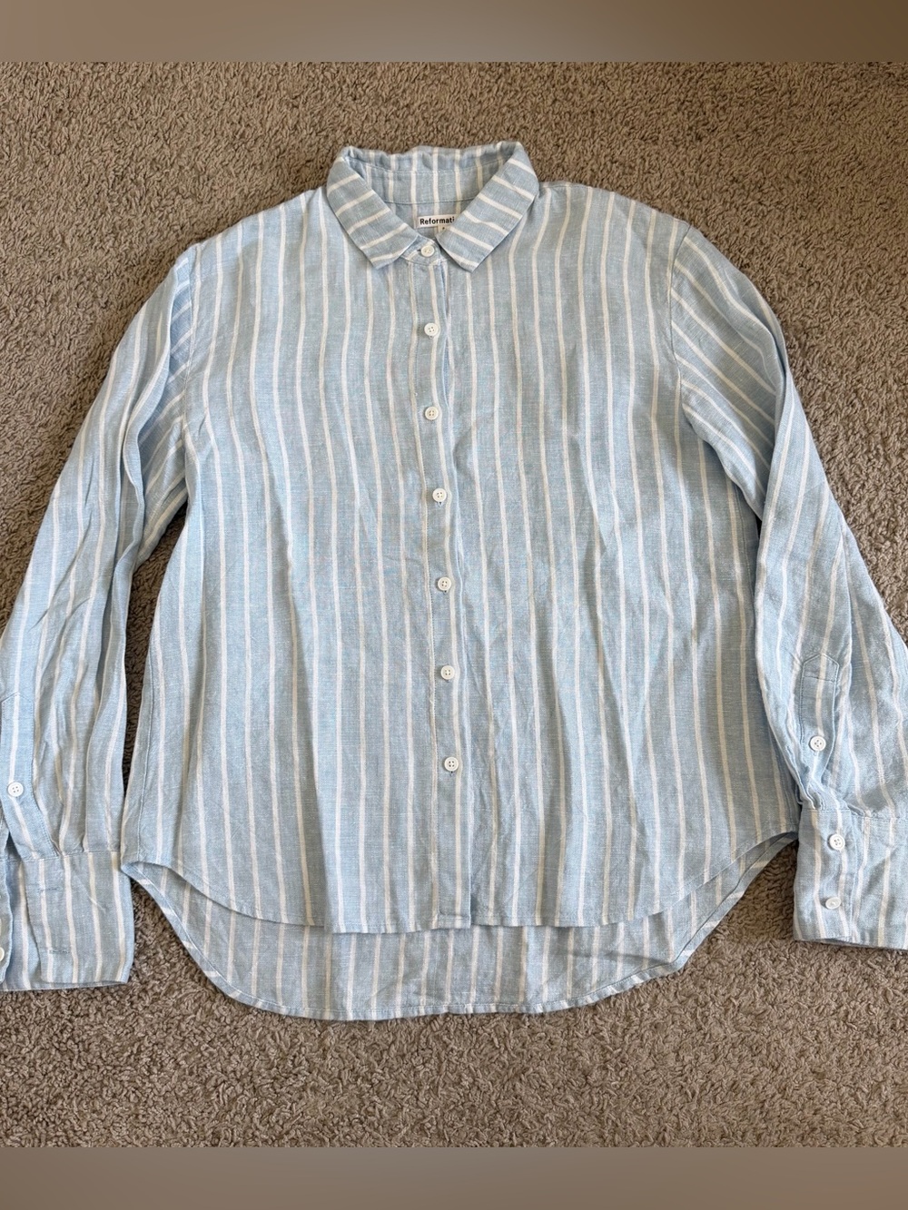 Reformation Striped 100% Linen Button Down Long Sleeve Shirt